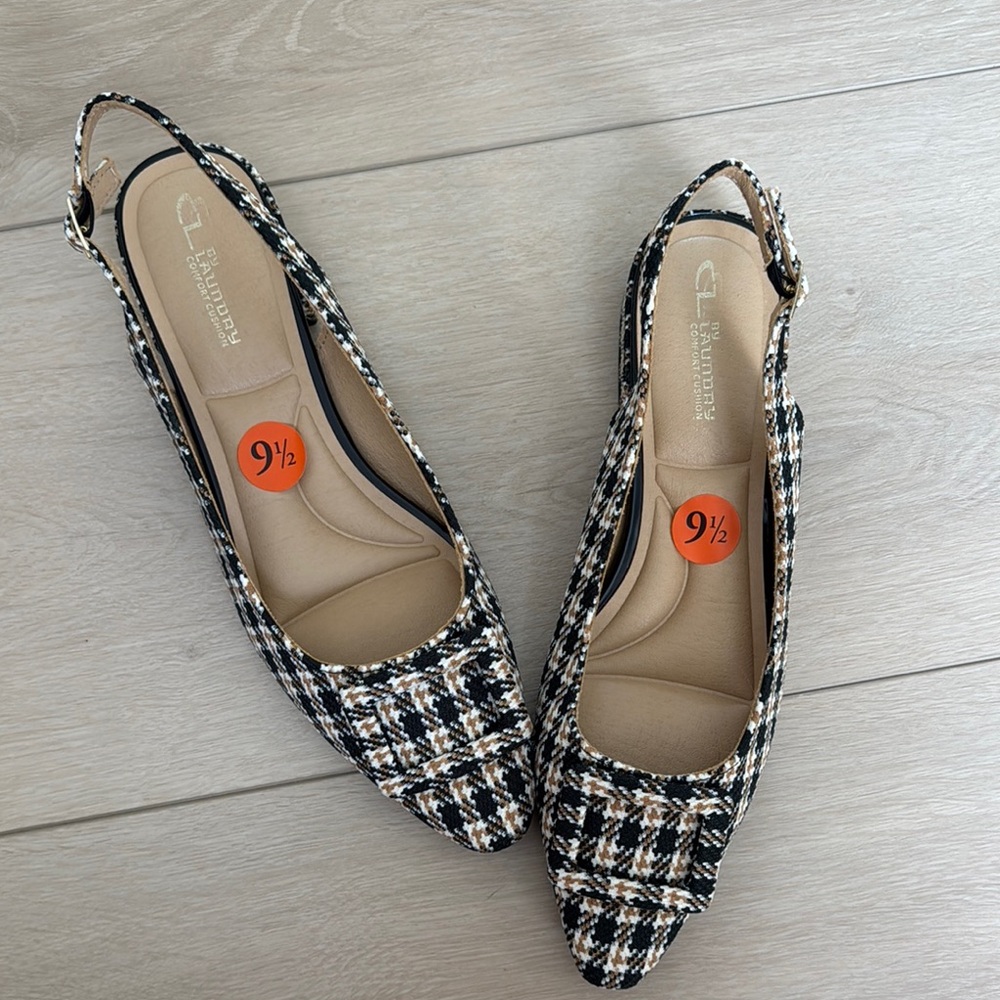 CHANEL style Black and White Flats with Checkered Design